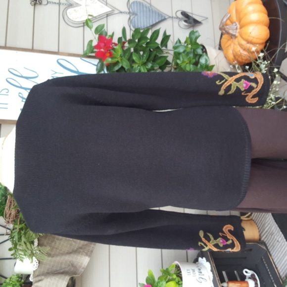 COLDWATER CREEK ♡ Vintage Black Floral Embroidered Zip Cardigan Sweater S|M - Picture 7 of 13